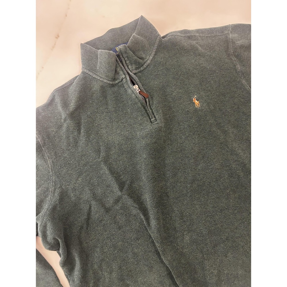 Polo Ralph Lauren Sweater Mens XL Green Cotton Quarter Zip Estate Rib Pullover